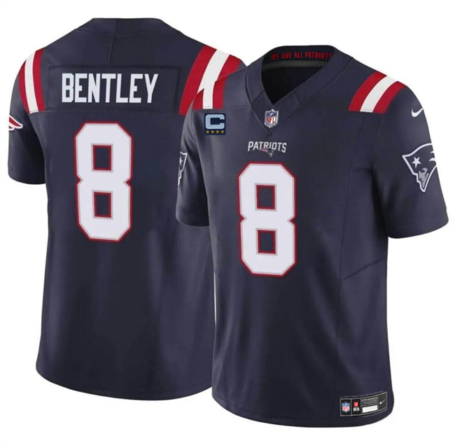 Men's New England Patriots #8 Ja'Whaun Bentley Navy F.U.S.E. With 4-Star C Patch Vapor Limited Stitched Football Jersey Men's New England Patriots #8 Ja'Whaun Bentley Navy F.U.S.E. With 4-Star C Patch Vapor Limited Stitched Football Jersey