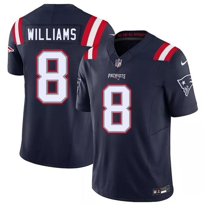 Men's New England Patriots #8 Kyle Williams Navy 2026 F.U.S.E. Vapor Limited Stitched Football Jersey Men's New England Patriots #8 Kyle Williams Navy 2026 F.U.S.E. Vapor Limited Stitched Football Jersey