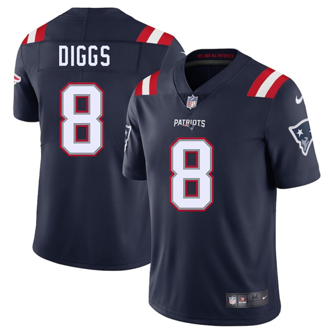 Men's New England Patriots #8 Stefon Diggs Navy 2025 Vapor Limited Stitched Football Jersey Men's New England Patriots #8 Stefon Diggs Navy 2025 Vapor Limited Stitched Football Jersey
