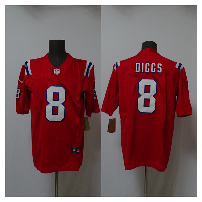 Men's New England Patriots #8 Stefon Diggs Red 2025 Vapor Limited Stitched Football Jersey Men's New England Patriots #8 Stefon Diggs Red 2025 Vapor Limited Stitched Football Jersey