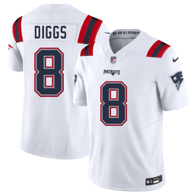Men's New England Patriots #8 Stefon Diggs White 2025 F.U.S.E. Vapor Limited Stitched Football Jersey