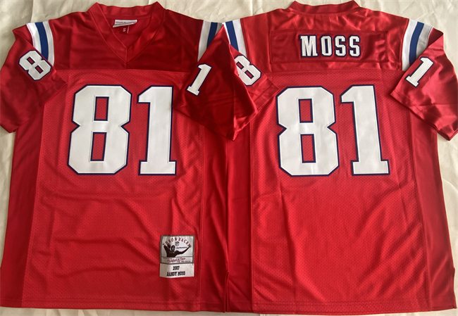 Men's New England Patriots #81 Randy Moss Red Throwback Stitched Football Jersey Men's New England Patriots #81 Randy Moss Red Throwback Stitched Football Jersey