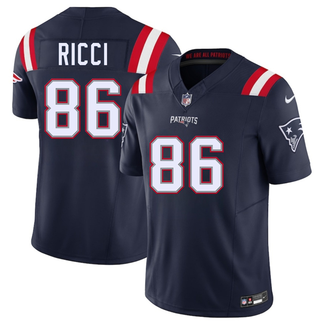 Men's New England Patriots #86 Giovanni Ricci Navy 2025 F.U.S.E. Vapor Limited Stitched Football Jersey
