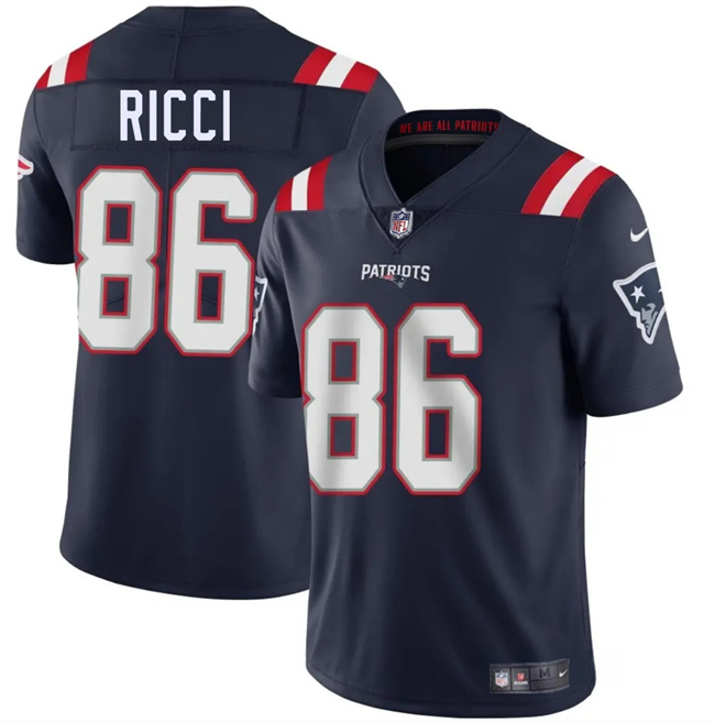 Men's New England Patriots #86 Giovanni Ricci Navy 2025 Vapor Limited Stitched Football Jersey Men's New England Patriots #86 Giovanni Ricci Navy 2025 Vapor Limited Stitched Football Jersey