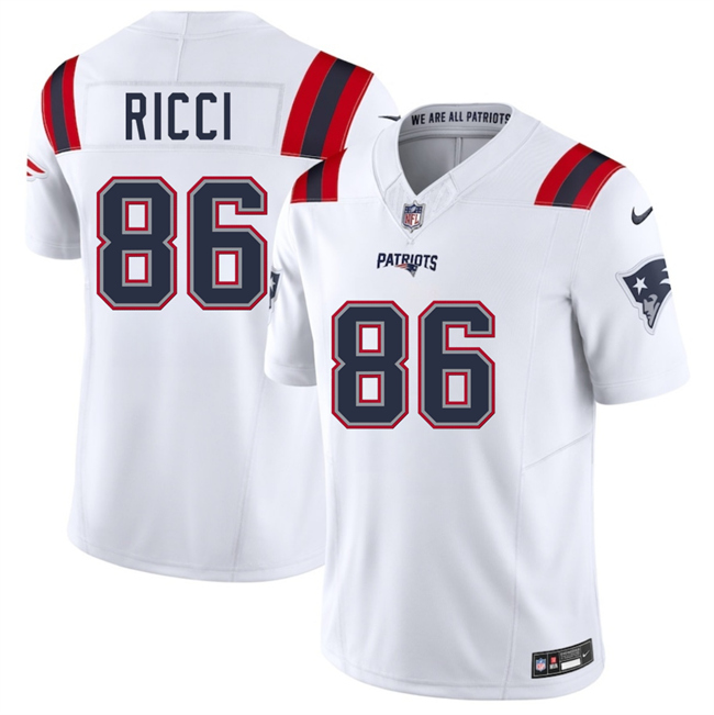 Men's New England Patriots #86 Giovanni Ricci White 2025 F.U.S.E. Vapor Limited Stitched Football Jersey Men's New England Patriots #86 Giovanni Ricci White 2025 F.U.S.E. Vapor Limited Stitched Football Jersey