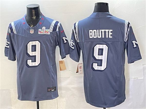 Men's New England Patriots #9 Kayshon Boutte Storm Blue 2025 F.U.S.E. Super Bowl LX Patch “Rivalries” Vapor Limited Stitched Football Jersey