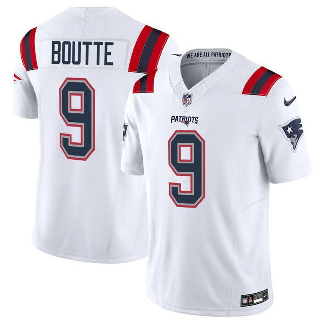 Men's New England Patriots #9 Kayshon Boutte White 2025 F.U.S.E. Vapor Limited Stitched Football Jersey Men's New England Patriots #9 Kayshon Boutte White 2025 F.U.S.E. Vapor Limited Stitched Football Jersey
