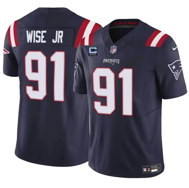 Men's New England Patriots #91 Deatrich Wise Jr Navy F.U.S.E. With 3-Star C Patch Vapor Limited Stitched Football Jersey Men's New England Patriots #91 Deatrich Wise Jr Navy F.U.S.E. With 3-Star C Patch Vapor Limited Stitched Football Jersey