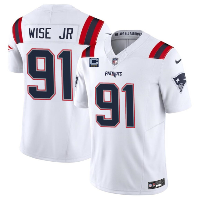 Men's New England Patriots #91 Deatrich Wise Jr White F.U.S.E. With 3-Star C Patch Vapor Limited Stitched Football Jersey Men's New England Patriots #91 Deatrich Wise Jr White F.U.S.E. With 3-Star C Patch Vapor Limited Stitched Football Jersey