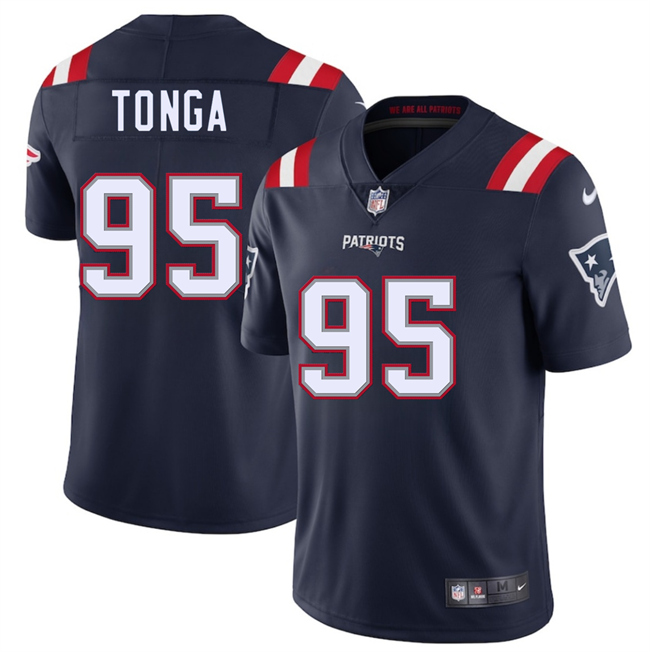 Men's New England Patriots #95 Khyiris Tonga Navy 2025 Vapor Limited Stitched Football Jersey Men's New England Patriots #95 Khyiris Tonga Navy 2025 Vapor Limited Stitched Football Jersey