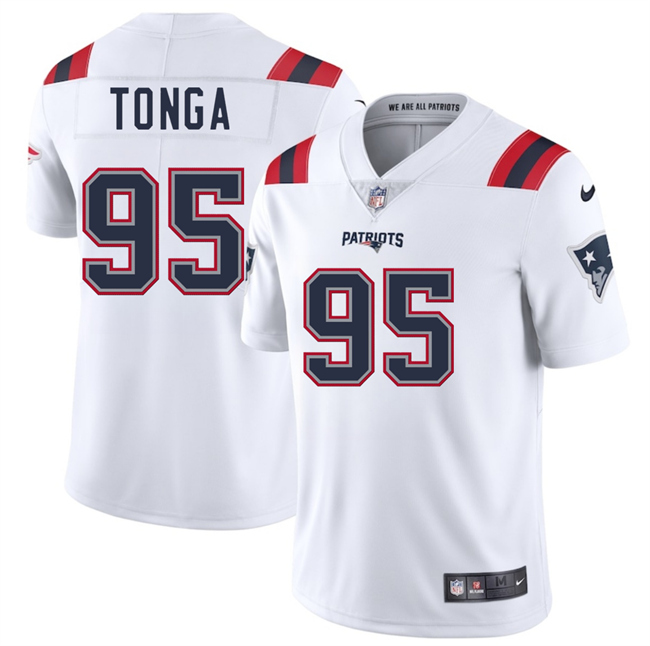 Men's New England Patriots #95 Khyiris Tonga White 2025 Vapor Limited Stitched Football Jersey Men's New England Patriots #95 Khyiris Tonga White 2025 Vapor Limited Stitched Football Jersey