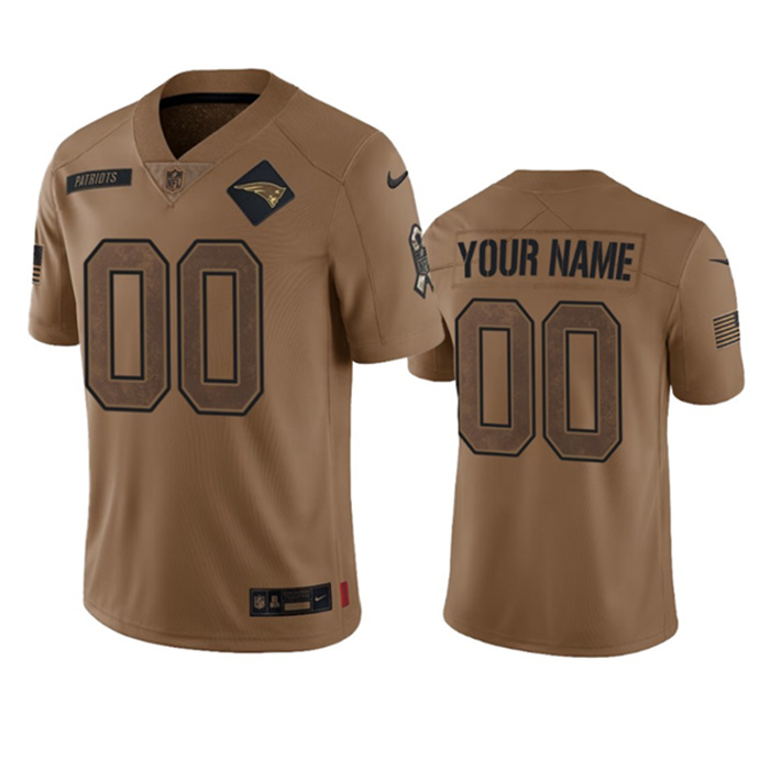 Men's New England Patriots Active Player Custom 2023 Brown Salute To Setvice Limited Stitched Football Jersey Men's New England Patriots Active Player Custom 2023 Brown Salute To Setvice Limited Stitched Football Jersey
