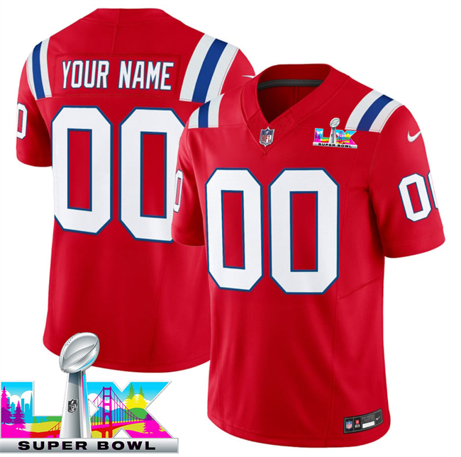 Men's New England Patriots Active Player Custom Red 2025 F.U.S.E. Super Bowl LX Patch Vapor Limited Stitched Football Jersey