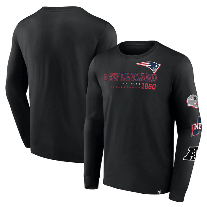 Men's New England Patriots Black High Whip Pitcher Long Sleeve T-Shirt Men's New England Patriots Black High Whip Pitcher Long Sleeve T-Shirt