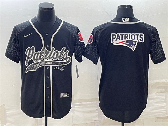 Men's New England Patriots Black Reflective Team Big Logo With Patch Cool Base Stitched Baseball Jersey Men's New England Patriots Black Reflective Team Big Logo With Patch Cool Base Stitched Baseball Jersey