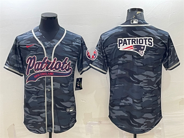 Men's New England Patriots Grey Camo Team Big Logo With Patch Cool Base Stitched Baseball Jersey Men's New England Patriots Grey Camo Team Big Logo With Patch Cool Base Stitched Baseball Jersey