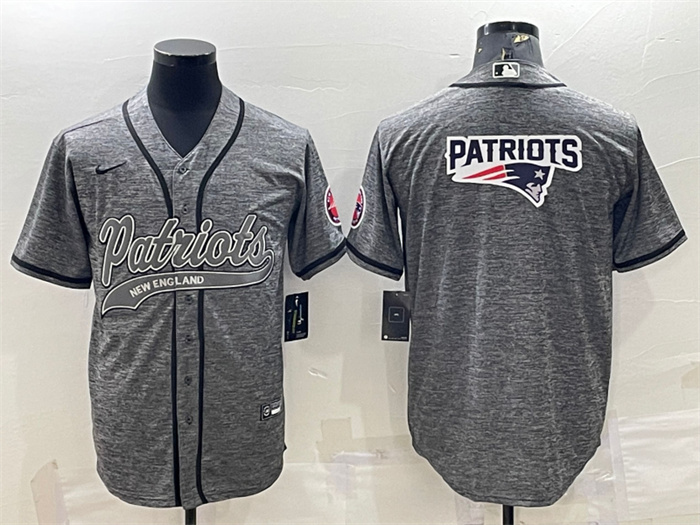 Men's New England Patriots Grey Team Big Logo With Patch Cool Base Stitched Baseball Jersey Men's New England Patriots Grey Team Big Logo With Patch Cool Base Stitched Baseball Jersey