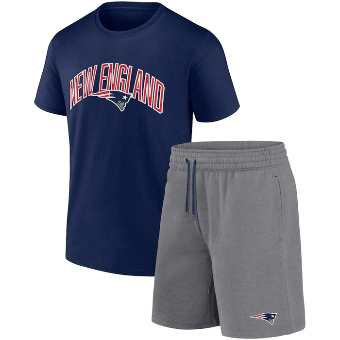 Men's New England Patriots Navy Heather Gray Arch T-Shirt & Shorts Combo Set Men's New England Patriots Navy Heather Gray Arch T-Shirt & Shorts Combo Set
