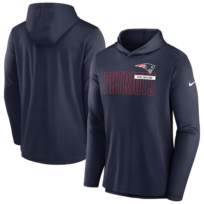 Men's New England Patriots Navy Lightweight Performance Hooded Long Sleeve T-Shirt Men's New England Patriots Navy Lightweight Performance Hooded Long Sleeve T-Shirt