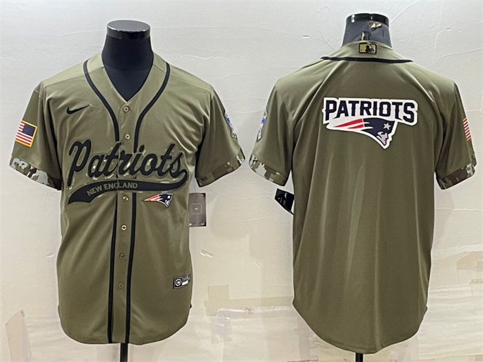 Men's New England Patriots Olive Salute To Service Team Big Logo Cool Base Stitched Baseball Jersey Men's New England Patriots Olive Salute To Service Team Big Logo Cool Base Stitched Baseball Jersey