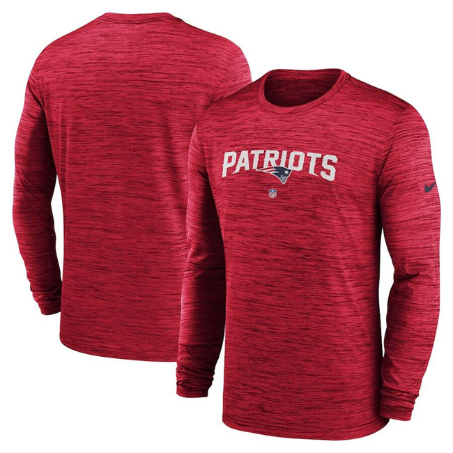 Men's New England Patriots Red Sideline Team Velocity Performance Long Sleeve T-Shirt Men's New England Patriots Red Sideline Team Velocity Performance Long Sleeve T-Shirt