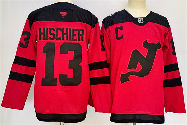 Men's New Jersey Devils #13 Nico Hischier Red 2024-25 With C Patch Stitched Hockey Jersey Men's New Jersey Devils #13 Nico Hischier Red 2024-25 With C Patch Stitched Hockey Jersey