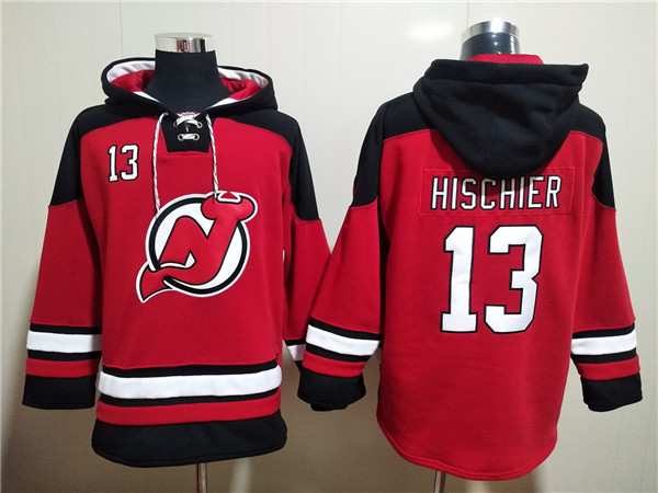 Men's New Jersey Devils #13 Nico Hischier Red Ageless Must-Have Lace-Up Pullover Hoodie Men's New Jersey Devils #13 Nico Hischier Red Ageless Must-Have Lace-Up Pullover Hoodie