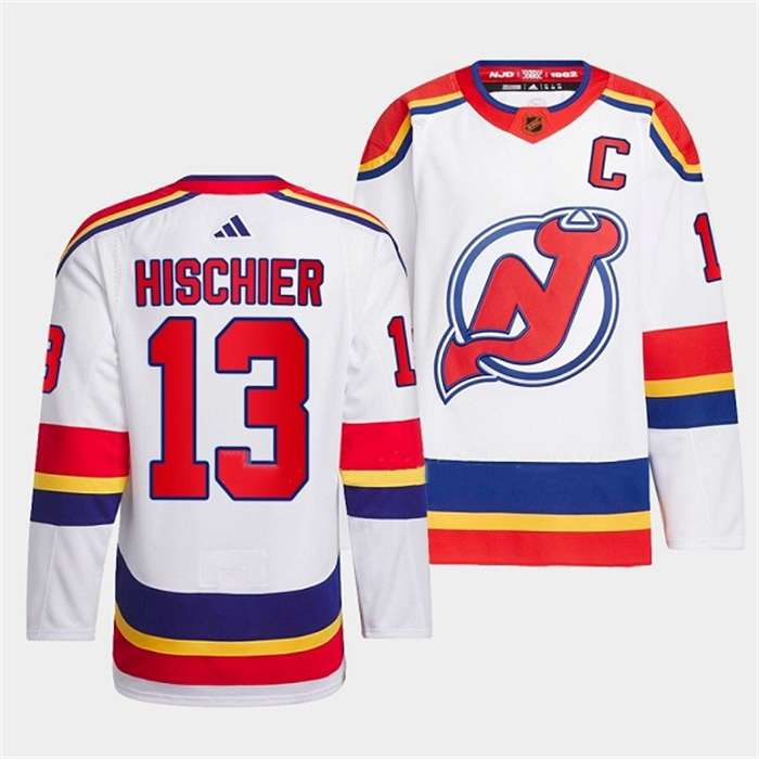 Men's New Jersey Devils #13 Nico Hischier White 2022-23 Reverse Retro Stitched Jersey Men's New Jersey Devils #13 Nico Hischier White 2022-23 Reverse Retro Stitched Jersey