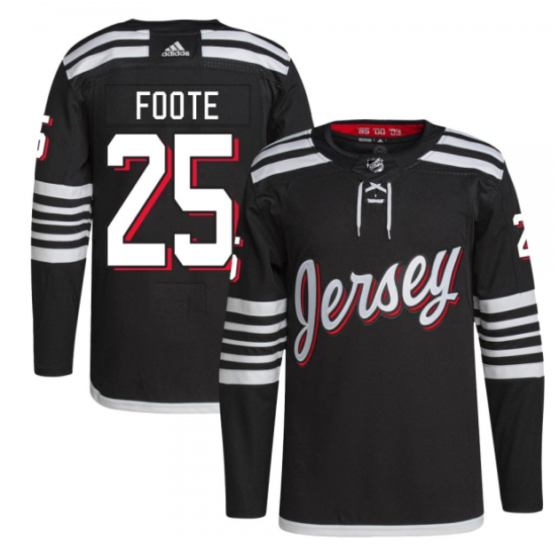 Men's New Jersey Devils #25 Nolan Foote 2021-22 Black Stitched Jersey Men's New Jersey Devils #25 Nolan Foote 2021-22 Black Stitched Jersey