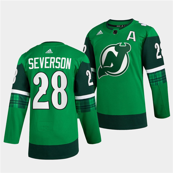 Men's New Jersey Devils #28 Damon Severson Green Warm-Up St Patricks Day Stitched Jersey Men's New Jersey Devils #28 Damon Severson Green Warm-Up St Patricks Day Stitched Jersey