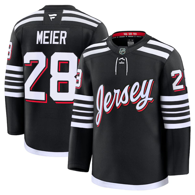 Men's New Jersey Devils #28 Timo Meier Black 2024-25 Alternate Stitched Hockey Jersey Men's New Jersey Devils #28 Timo Meier Black 2024-25 Alternate Stitched Hockey Jersey