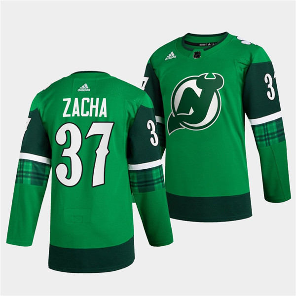 Men's New Jersey Devils #37 Pavel Zacha Green Warm-Up St Patricks Day Stitched Jersey Men's New Jersey Devils #37 Pavel Zacha Green Warm-Up St Patricks Day Stitched Jersey