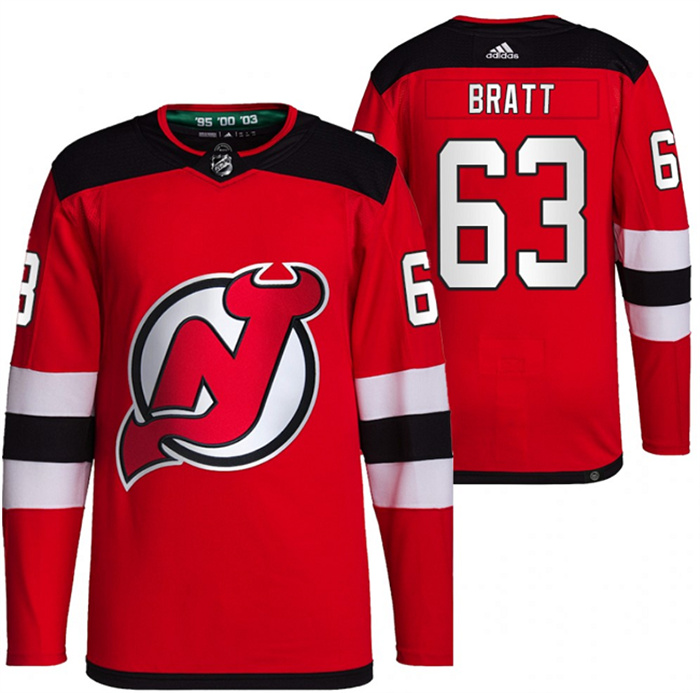 Men's New Jersey Devils #63 Jesper Bratt Red Stitched Jersey Men's New Jersey Devils #63 Jesper Bratt Red Stitched Jersey