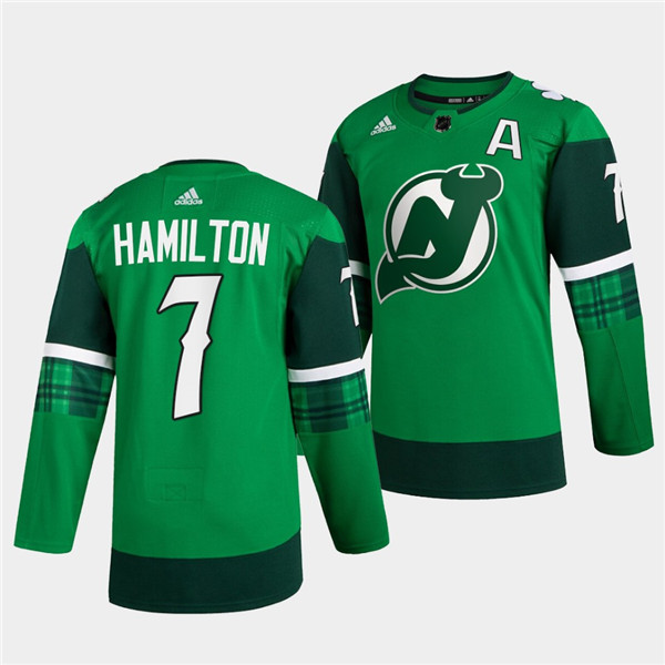 Men's New Jersey Devils #7 Dougie Hamilton Green Warm-Up St Patricks Day Stitched Jersey Men's New Jersey Devils #7 Dougie Hamilton Green Warm-Up St Patricks Day Stitched Jersey