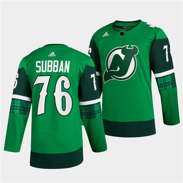 Men's New Jersey Devils #76 P.K. Subban Green Warm-Up St Patricks Day Stitched Jersey Men's New Jersey Devils #76 P.K. Subban Green Warm-Up St Patricks Day Stitched Jersey