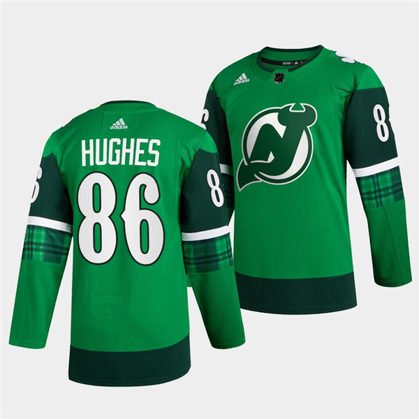 Men's New Jersey Devils #86 Jack Hughes Green Warm-Up St Patricks Day Stitched Jersey Men's New Jersey Devils #86 Jack Hughes Green Warm-Up St Patricks Day Stitched Jersey