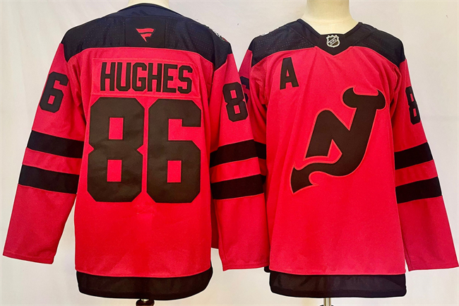 Men's New Jersey Devils #86 Jack Hughes Red 2024-25 With A Patch Stitched Hockey Jersey Men's New Jersey Devils #86 Jack Hughes Red 2024-25 With A Patch Stitched Hockey Jersey