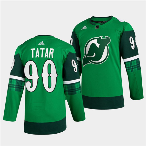 Men's New Jersey Devils #90 Tomas Tatar Green Warm-Up St Patricks Day Stitched Jersey Men's New Jersey Devils #90 Tomas Tatar Green Warm-Up St Patricks Day Stitched Jersey