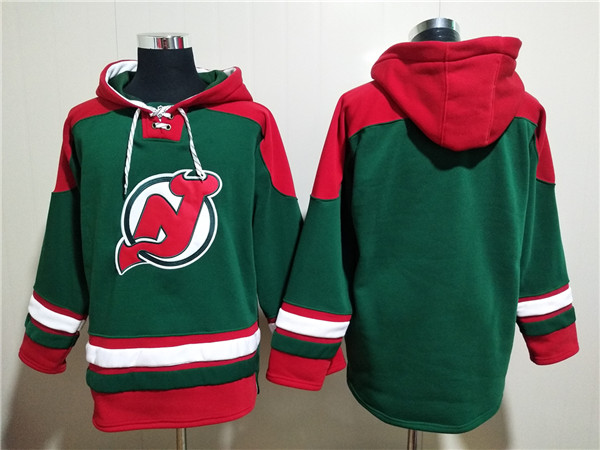 Men's New Jersey Devils Blank Green Ageless Must-Have Lace-Up Pullover Hoodie Men's New Jersey Devils Blank Green Ageless Must-Have Lace-Up Pullover Hoodie