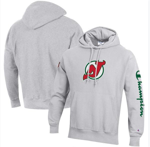 Men's New Jersey Devils Champion Heathered Gray Reverse Weave Pullover Hoodie Men's New Jersey Devils Champion Heathered Gray Reverse Weave Pullover Hoodie