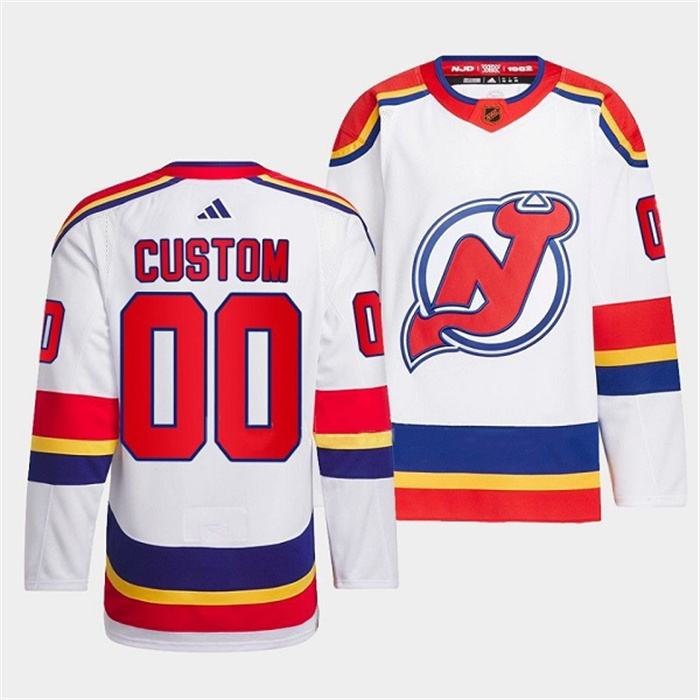 Men's New Jersey Devils Custom White 2022-23 Reverse Retro Stitched Jersey Men's New Jersey Devils Custom White 2022-23 Reverse Retro Stitched Jersey