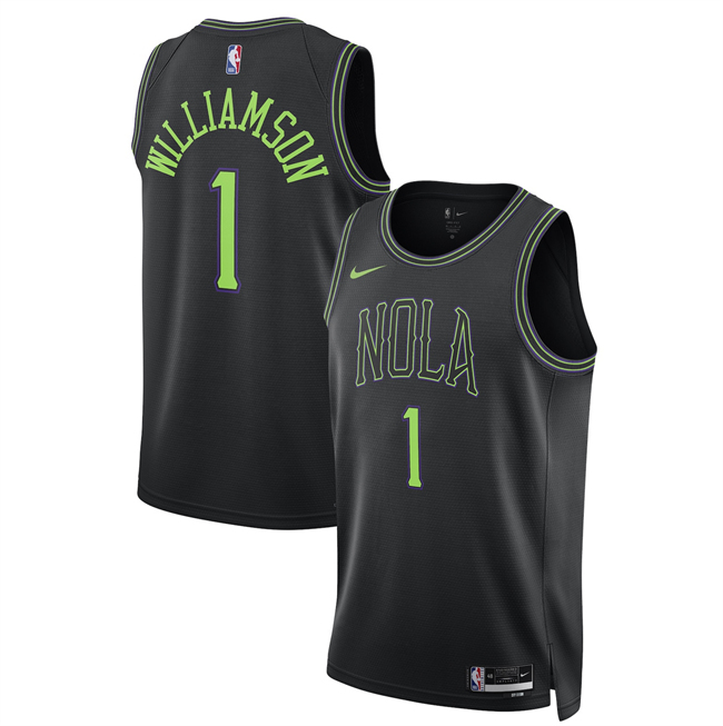 Men's New Orleans Pelicans #1 Zion Williamson Black 2025 26 City Ediiton Stitched Basketball Jersey Men's New Orleans Pelicans #1 Zion Williamson Black 2025 26 City Ediiton Stitched Basketball Jersey