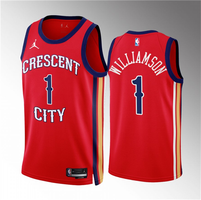 Men's New Orleans Pelicans #1 Zion Williamson Red 2022 23 Statement Edition Stitched Basketball Jersey Men's New Orleans Pelicans #1 Zion Williamson Red 2022 23 Statement Edition Stitched Basketball Jersey
