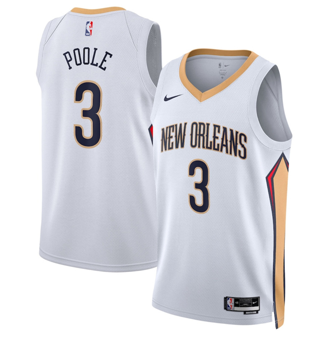Men's New Orleans Pelicans #3 Jordan Poole White 2025 Association Edition Stitched Basketball Jersey Men's New Orleans Pelicans #3 Jordan Poole White 2025 Association Edition Stitched Basketball Jersey