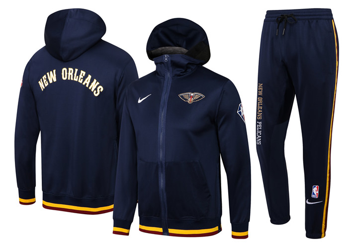 Men's New Orleans Pelicans 75th Anniversary Navy Performance Showtime Full-Zip Hoodie Jacket And Pants Suit Men's New Orleans Pelicans 75th Anniversary Navy Performance Showtime Full-Zip Hoodie Jacket And Pants Suit
