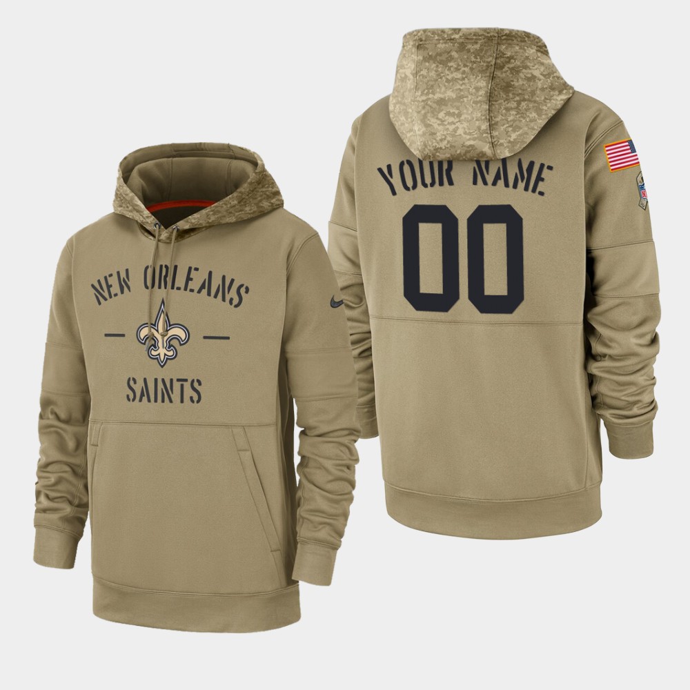 Men's New Orleans Saints #00 Custom 2019 Salute to Service Sideline Therma Hoodie - Tan