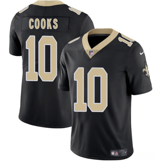 Men's New Orleans Saints #10 Brandin Cooks Black 2025 Vapor Limited Stitched Football Jersey Men's New Orleans Saints #10 Brandin Cooks Black 2025 Vapor Limited Stitched Football Jersey