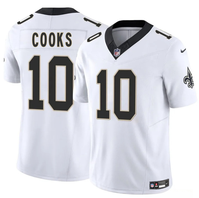 Men's New Orleans Saints #10 Brandin Cooks White 2025 F.U.S.E Vapor Limited Stitched Football Jersey Men's New Orleans Saints #10 Brandin Cooks White 2025 F.U.S.E Vapor Limited Stitched Football Jersey