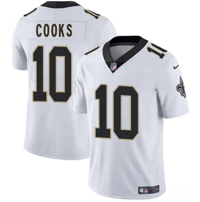 Men's New Orleans Saints #10 Brandin Cooks White 2025 Vapor Limited Stitched Football Jersey Men's New Orleans Saints #10 Brandin Cooks White 2025 Vapor Limited Stitched Football Jersey