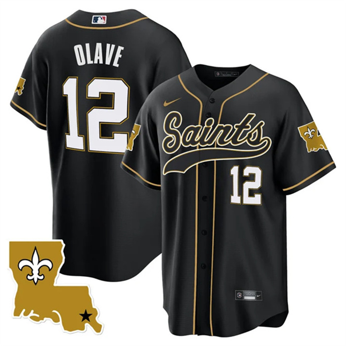Men's New Orleans Saints #12 Chris Olave Black 1987 Legacy Cool Base Stitched Baseball Jersey Men's New Orleans Saints #12 Chris Olave Black 1987 Legacy Cool Base Stitched Baseball Jersey
